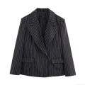 Women's Pinstripe Blazer Jacket Polyester Long Sleeve Single Button Loose Fit Office Suit Outerwear for Business Lady Streetwear Style