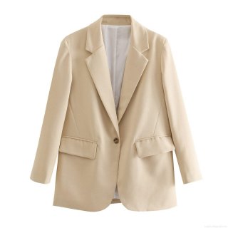 Women's Notch Lapel Slim Fit Blazer Jacket Single Button Long Sleeve Casual Work Office Outerwear With Flap Pockets Solid Color Commuter Suit Jacket