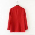 Women's Classic Double Breasted Red Blazer Jacket Long Sleeve Notch Lapel Solid Polyester Outerwear With Pockets For Office Work Professional Party Casual Coat