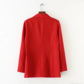 Women's Classic Double Breasted Red Blazer Jacket Long Sleeve Notch Lapel Solid Polyester Outerwear With Pockets For Office Work Professional Party Casual Coat