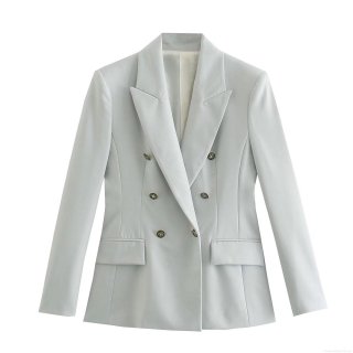 Women's Double Breasted Blazer Jacket Polyester Long Sleeve Notch Lapel Slim Fit Casual Office Work Outerwear Solid Color Fall Winter Coat