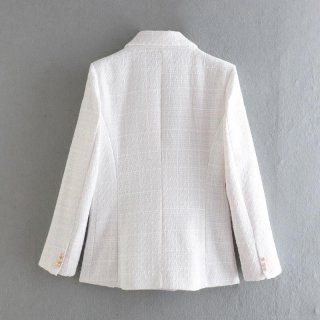 Women's Elegant Tweed Blazer Double Breasted Gold Buttons Suit Jacket For Commute Party Outerwear Chic Women Lapel Tweed Jacket