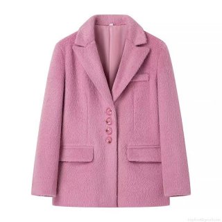 Women's Autumn Fashion Solid Color Loose Single Breasted Plush Blazer Coat Luxury Faux Fur Lapel Long Sleeve Mid Length Streetwear Outwear For Daily Party