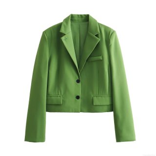 Women's Cropped Blazer Jacket Slim Fit Notched Lapel Single Breasted Solid Color Casual Streetwear Polyester Outerwear For Women Green
