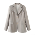 Women's Loose Casual Blazer Jacket European Style Metal Button Lapel Long Sleeve Mid-Length Polyester Suit Outerwear For Spring Autumn Streetwear