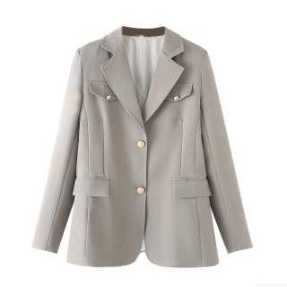 Women's Loose Casual Blazer Jacket European Style Metal Button Lapel Long Sleeve Mid-Length Polyester Suit Outerwear For Spring Autumn Streetwear