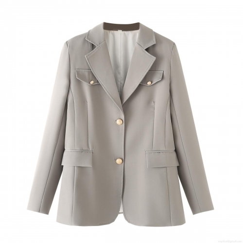 Women's Loose Casual Blazer Jacket European Style Metal Button Lapel Long Sleeve Mid-Length Polyester Suit Outerwear For Spring Autumn Streetwear