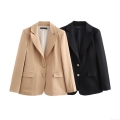 Women's Slim Fit Blazer Jacket Golden Button Notched Lapel Long Sleeve Polyester Solid Color Autumn Office Commute Streetwear Outerwear For Ladies