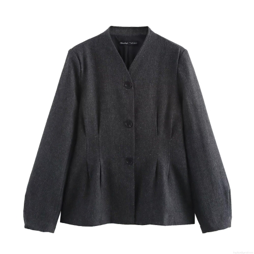 Women's Slim Fit Blazer Jacket Long Sleeve V-Neck Single Breasted Tweed Texture Cardigan Outerwear for Spring Autumn Streetwear Office Lady