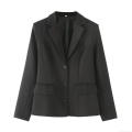 Women Western Fashion Solid Color Long Sleeve Blazer Jacket Business Casual Single Breasted Three Buttons Notch Lapel Polyester Outerwear Top For Streetwear Office