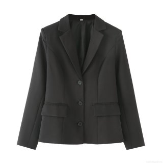 Women Western Fashion Solid Color Long Sleeve Blazer Jacket Business Casual Single Breasted Three Buttons Notch Lapel Polyester Outerwear Top For Streetwear Office