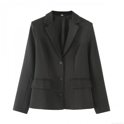 Women Western Fashion Solid Color Long Sleeve Blazer Jacket Business Casual Single Breasted Three Buttons Notch Lapel Polyester Outerwear Top For Streetwear Office