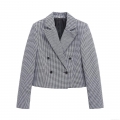Women's Houndstooth Blazer Double Breasted Lapel Long Sleeve Short Jacket Casual Polyester Office Streetwear Outwear For Women
