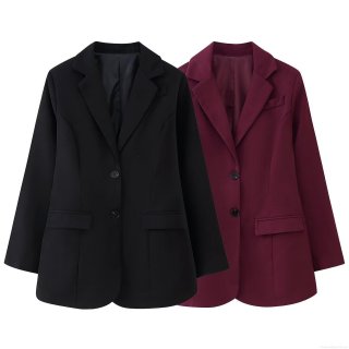 Women's Slim Fit V-Neck Blazer Jacket 95% Polyester Two Button Long Sleeve Office Casual Outerwear Professional Street Style Suits For Ladies