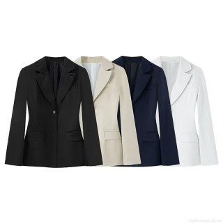 Women's Casual Business Blazer Jacket With Shoulder Pads Slim Fit Long Sleeve Single Breasted Solid Color Polyester Office Wear Outerwear For Lady