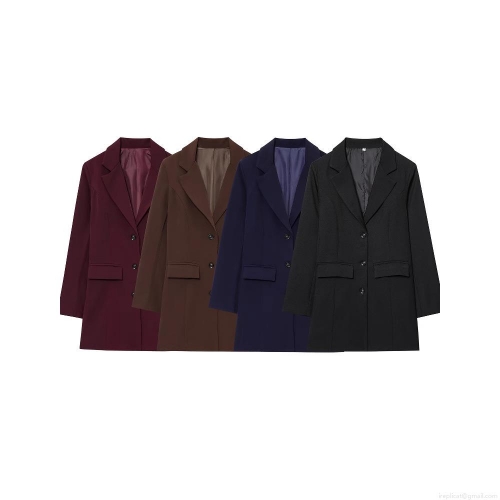 Women's Casual Polyester Blazer Jacket Lapel Long Sleeve Three Button Work Office Suit Coat