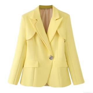 Women's Open Back Blazer Jacket Polyester Long Sleeve Solid Color Lemon Yellow One Button Cutout Suit Outerwear Streetwear Style Casual Party Women