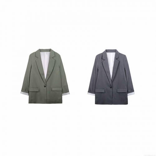 Women's Loose Fit Business Casual Blazer Lapel One Button Suit Jacket With Pockets Long Sleeve Office Work Outerwear Polyester Woven Coat
