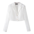 Women's Fashion White Crop Blazer Jacket With Lace Embroidery Long Sleeve Lapel Single Breasted Short Suit Jacket For Daily Street Style Women