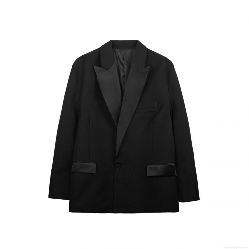 Women's Elegant Double Breasted Blazer Jacket Polyester Satin Trim Shawl Lapel Long Sleeve Solid Color Coat For Party Office Commute Lady