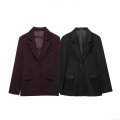 Women's Solid Color Polyester Blazer Jacket Two Buttons Lapel Loose Fit Outerwear For Autumn Office Streetwear Fashion