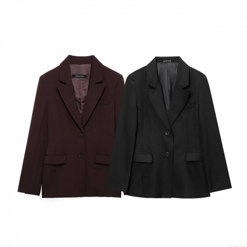 Women's Solid Color Polyester Blazer Jacket Two Buttons Lapel Loose Fit Outerwear For Autumn Office Streetwear Fashion