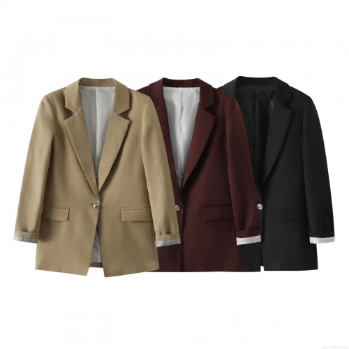 Women's Lapel Long Sleeve Single Button Suit Jacket Casual Office Blazer With Striped Lining Polyester Solid Color Streetwear Outerwear For Women
