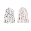 Women's Floral Print Blazer Jacket With Waist Tie Elegant Polyester Long Sleeve Notch Lapel Suit For Daily Office Streetwear Dating Autumn Spring
