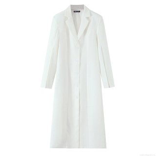 Women's Longline Polyester Blazer Jacket Single Breasted Slit Sleeve Autumn Fashion Outerwear Solid Color Notch Lapel Streetwear Elegant Coat