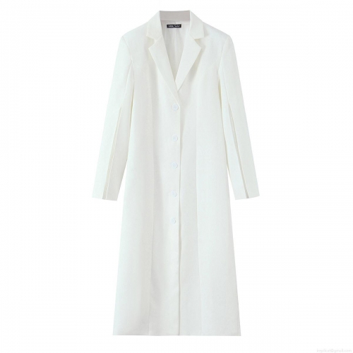 Women's Longline Polyester Blazer Jacket Single Breasted Slit Sleeve Autumn Fashion Outerwear Solid Color Notch Lapel Streetwear Elegant Coat