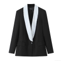 Women's Sequin Shawl Lapel Blazer Jacket Single Button Long Sleeve Polyester Contrast Streetwear Outerwear For Party Office