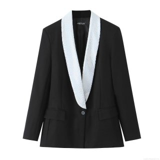 Women's Sequin Shawl Lapel Blazer Jacket Single Button Long Sleeve Polyester Contrast Streetwear Outerwear For Party Office