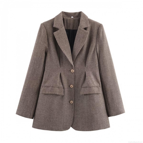 Women's Herringbone Blazer Jacket Polyester Wool Look Long Sleeve Slim Fit Lapel Suit Single Breasted Autumn Winter Vintage Casual Office Ladies Streetwear Outerwear