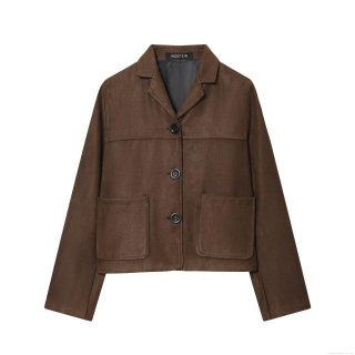 Women's Suede Fabric Single Breasted Blazer Jacket Lapel Long Sleeve Retro Solid Color Outwear Streetwear Casual Coffee Short Coat For Lady