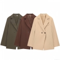 Women's Double Breasted Blazer Jacket Solid Color Oversized Suit Jacket Long Sleeve Notched Lapel Casual Outerwear for Women Khaki Green Coffee