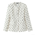 Women's Retro Polka Dot Round Neck Blazer Jacket With Rhinestone Buttons Long Sleeve Polyester Commuting Outerwear Streetwear Casual Blazer For Women