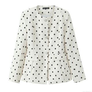 Women's Retro Polka Dot Round Neck Blazer Jacket With Rhinestone Buttons Long Sleeve Polyester Commuting Outerwear Streetwear Casual Blazer For Women
