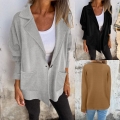Women's Plus Size Casual Blazer Jacket Loose Lapel Single Button Knitted Cardigan Outerwear With Pockets For Autumn Winter Ladies