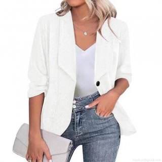 Women's Plus Size Sequin Blazer Elegant Slim Fit Long Sleeve Lapel Jacket Glitter Polyester Spandex Shimmer Outerwear For Office Party Casual Commute Women