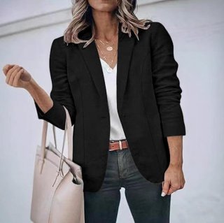 Women's Plus Size Casual Blazer Jacket Solid Color Lapel Long Sleeve Suit Outwear One Button Work Office Professional Polyester Coat