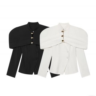 Women's Elegant Cape Blazer Jacket Slim Fit Off-Shoulder Suit Outerwear With Gold Buttons For Office Party Work Winter Autumn Fashion Elegant Style