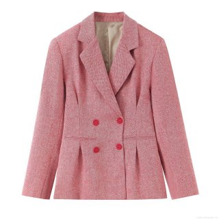 Women's Fashion Elegant Herringbone Tweed Blazer Elegant Double Breasted Notched Lapel Suit Jacket Commute Long Sleeve Outerwear For Winter Ladies