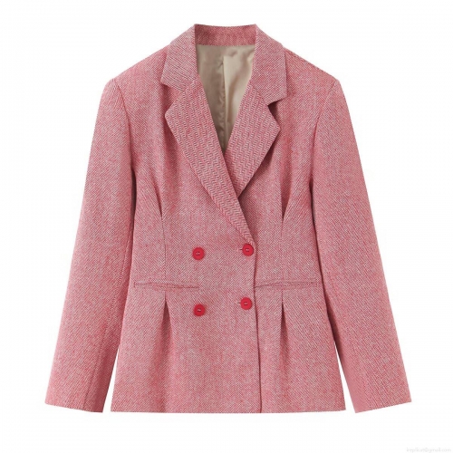 Women's Fashion Elegant Herringbone Tweed Blazer Elegant Double Breasted Notched Lapel Suit Jacket Commute Long Sleeve Outerwear For Winter Ladies