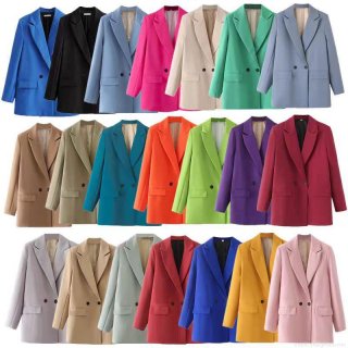 Women Fashion Double Breasted Blazer Notch Lapel Long Sleeve Polyester Spandex Blend Suit Jacket Office Work Commuting Minimalist Solid Color Casual Outerwear