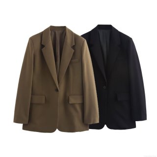 Women's Professional Polyester Spandex Blazer Minimalist Single Button Loose Fit Notch Lapel Suit Jacket For Office Commute Daily Wear