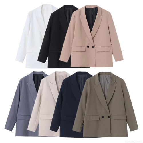 Women's Casual Blazer Jacket Polyester Spandex Lapel Long Sleeve Solid Color Outerwear For Office Lady Workwear Comfortable Loose Fit