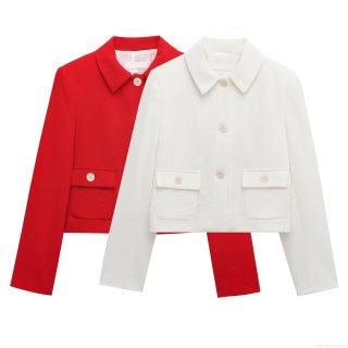 Women's Short Faux Linen Blazer Jacket Elegant Lapel Long Sleeve Single Breasted Suit Coat With Pockets And Shoulder Pads For Office Casual Wear