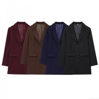 Women's Long Blazer Jacket Polyester Spandex Blend Single Breasted 3 Buttons Work Office Suit Elegant Casual Outerwear For Ladies