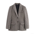 Women's Elegant Houndstooth Blazer Jacket Single Breasted Lapel Collar With Pockets Loose Fit Polyester Outerwear For Office Work Commute Autumn Winter