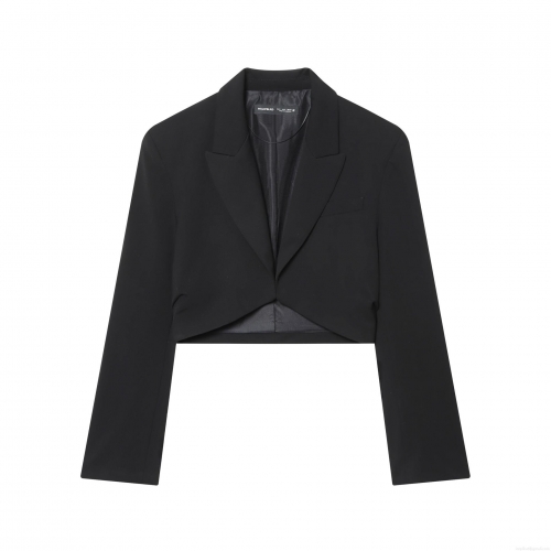 Women's Short Blazer Jacket With Padded Shoulders Pleated Open Front V Neck Long Sleeve Acrylic Woven Suit Coat For Office Business Casual Workwear